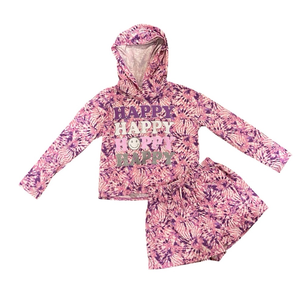 Lily Bleu Girls L/S Hoodie and Shorts, Pink/Purple/White, Size 7